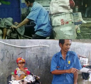 Sapto dan anak di stang sepeda