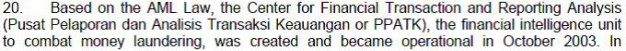 poin 20 dibentuklah PPATK pada Oktober 2003